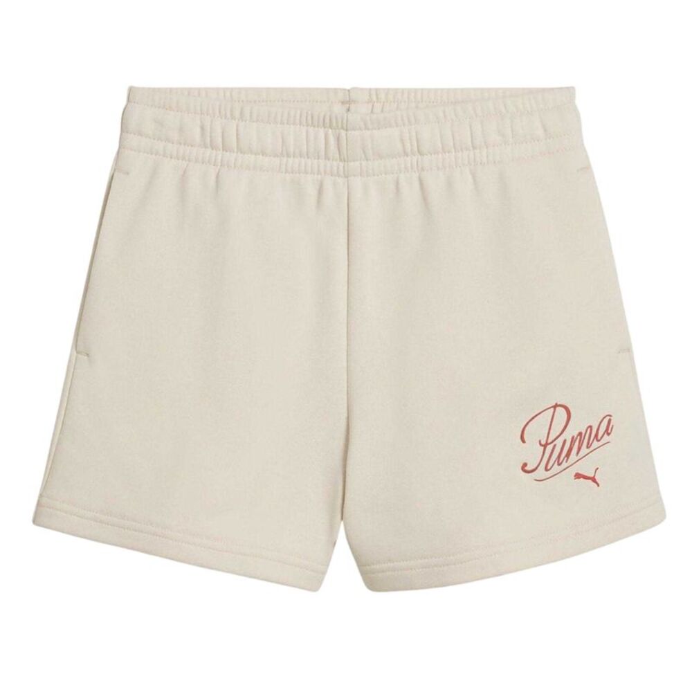 Puma Childrens/Kids Fleece Script Shorts / Alpine White